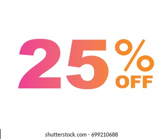 The gradient pink to orange twenty-five percent off special discount word text