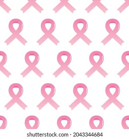 Gradient pink ribbons, symbol of breast cancer awareness vector seamless pattern background.