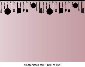 Gradient pink template with the top border of hanging kitchenware