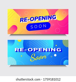 Gradient Pink, Yellow And Blue Re-opening Soon Banner Template Eps Vector Text Effect