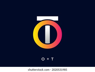 Gradient pink and yellow color of OT initial letter design