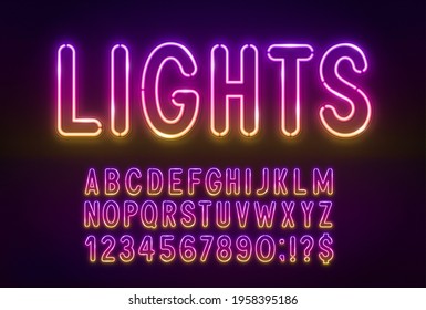 Gradient pink yellow neon light font on a dark background.