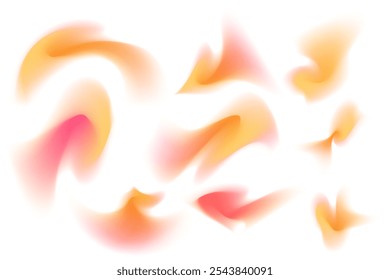 Gradient pink, yellow neon light, blur wave form set, iridescent smooth holographic brush stroke isolated motion element, transparent background. Dream glow abstract dynamic watercolor shapes.