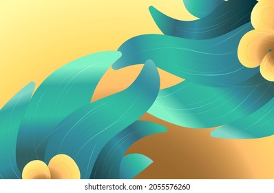 Paisaje de plantas degradadas. Diseño mínimo de hojas planas, fondo de dibujos animados de gradación de colores, plantas forestales. Afiche de naturaleza floral vectorial
