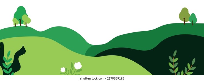 Gradient plant landscape. Minimal flat leaves design, color gradient cartoon background, forest plants. Vector floral nature poster.