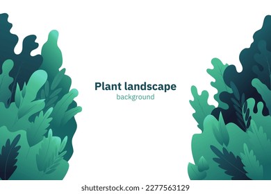 Gradient plant landscape. Minimal flat leaves design, color gradation cartoon background, forest plants. Vector floral nature poster