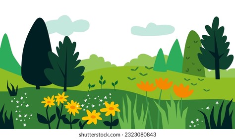 Gradient plant landscape. Minimal flat leaves design, color gradation cartoon background, forest plants. Vector floral nature poster