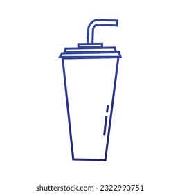 gradient plastic cup with straw icon over white background, line style, vector illustration
