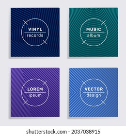 Gradient plate music album covers collection. Halftone lines backgrounds. Futuristic plate music records covers, vinyl album mockups. DJ records geometric layouts. Flyer gradient patterns.
