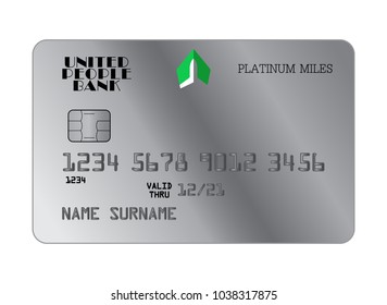 Gradient platinum bank card with flight miles advantage. Isolated vector illustration.