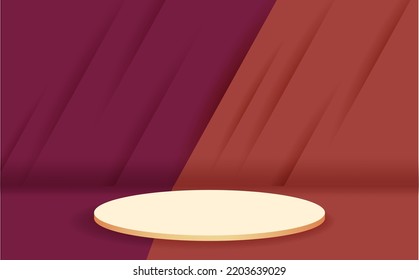 Gradient Podium Background. 3d brown podium for product placement with circular background.