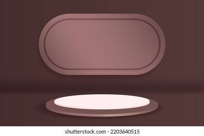 Gradient Podium Background. 3d vintage brown podium for product placement with circular background.