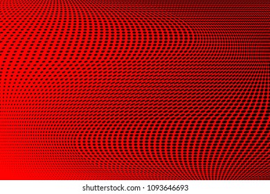Gradient polka dots red background. Soft halftone pattern. Modern vector illustration. Abstract curves. Points backdrop. Dotted spotted pattern. Monochrome template for web design