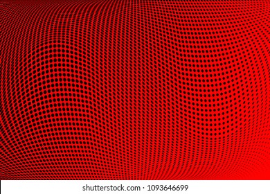 Gradient polka dots red background. Soft halftone pattern. Modern vector illustration. Abstract curves. Points backdrop. Dotted spotted pattern. Monochrome template for web design
