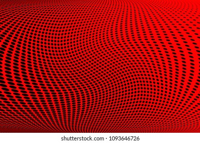 Gradient polka dots red background. Soft halftone pattern. Modern vector illustration. Abstract curves. Points backdrop. Dotted spotted pattern. Monochrome template for web design