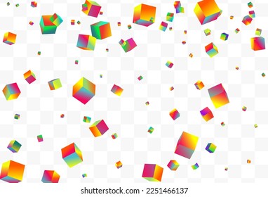 Gradient Polygon Vector Transparent Background. Bright Geometric Cube Wallpaper. Metal Rhombus Template. Rainbow Box Business Brochure.