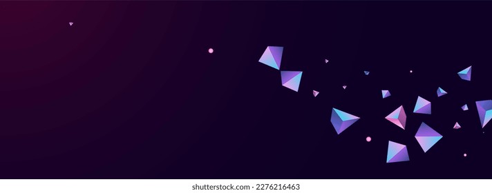 Gradient Polyhedron Vector Panoramic Dark Violet Background. Bright Abstract Geometric Flyer. Digital Technology Stone Decoration. Magical Triangle Modern Banner.
