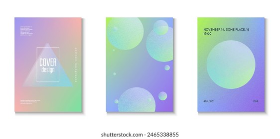 Gradient Poster. Astronaut Circle Illustration. Creative Banner. Abstract Design. Pink Grainy Triangle Set. Noise Holographic Shape. Vibrant Placard. Blue Gradient Poster