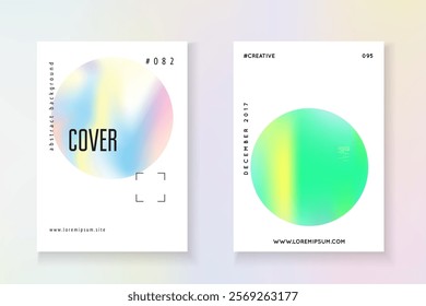 Gradient Poster. Chrome Banner. Pastel Effect. Colourful Pearl Template. Holographic Background. Violet Rainbow Label. Hologram Foil. Purple Gradient Poster