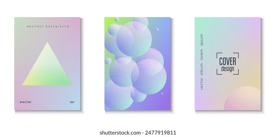 Gradient Poster. Hologram Placard. Noise Holographic Shape. Purple Grain Abstract Set. Multyplying Galaxy Collection. Digital Banner. 3d Design. Violet Gradient Poster