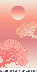 Cartoon nahtloses Muster mit rosafarbenem, braunem Wald von Bäumen Silhouetten im Doodle-Stil. Naturdesign für die Herstellung von Textilien, Tapeten, Tapeten, Plakaten, Betten, Bio-Paket, Dekoration