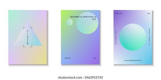 Gradient Poster. Triangle Shape. Holographic Design. Cyberpunk Vibrant Placard. Fluorescent Bright Illustration. Pink Minimal Set. Hologram Banner. Purple Gradient Poster