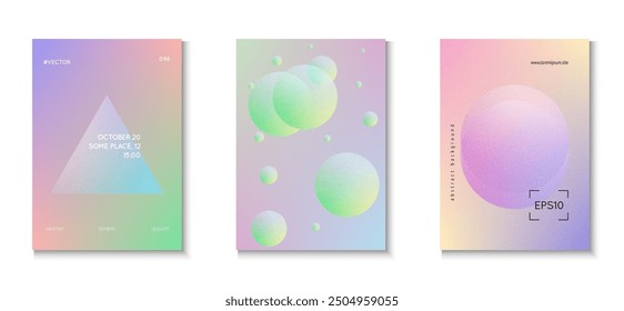 Gradient Poster. Vibrant Placard. Minimal Background. Grainy Abstract Shape. Violet Noise Holographic Set. Hipster Elements. Aesthetic Sphere Collection. Purple Gradient Poster