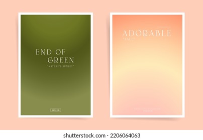 Gradient posters with minimal autumn design and modern typography. Vector blur creatives for sale flyer, poster template and promo placards. Elegant vibes woe boho aesthetics.