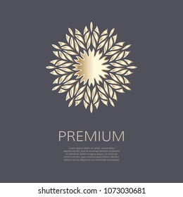 Gradient premium logo. Golden flower shape. Isolated floral logotype. Business identity concept for bio, eco company, yoga or spa salon.