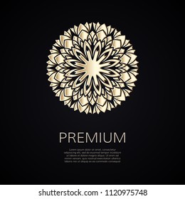 Gradient premium logo. Golden flower shape. Isolated floral logotype. Business identity concept for bio, eco company, yoga or spa salon.