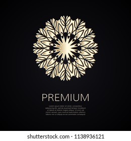 Gradient premium logo. Golden flower shape. Isolated floral logotype. Business identity concept for bio, eco company, yoga or spa salon.
