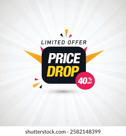 Gradient price drop label 40% off limited offer vector illustration. vector gradient price drop label set tag price discount label badge design sale banner. Modern price drop sale limited offer banner