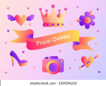 Gradient Prom Queen ribbon vector illustration web