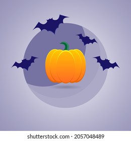Gradient Pumpkin with Blue Bats. Halloween Icon 