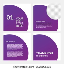 Plantilla de medios sociales de color morado degradado con marcador de posición de texto redondo. Adecuado para el estilo de post carrusel o microblog.
