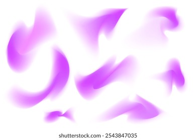 Gradient purple neon light, blur wave form set, iridescent smooth holographic brush stroke isolated motion element, transparent background. Dream glow abstract dynamic watercolor shapes.