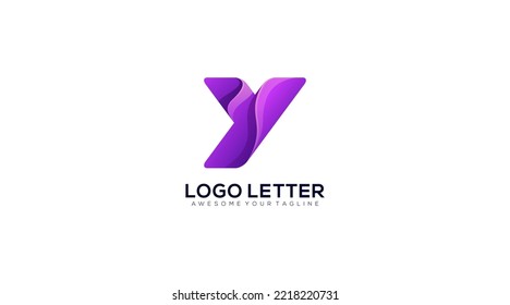 Gradient purple Y Letter logo, Minimal Logo design vector template