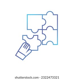 gradient puzzle pieces with hand icon over white background, line style, vector illustration