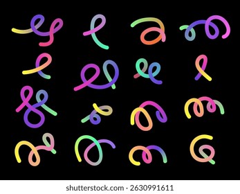 Gradient rainbow color abstract doodle line curves. Ornamental designs fun loops. Decorative backgrounds.