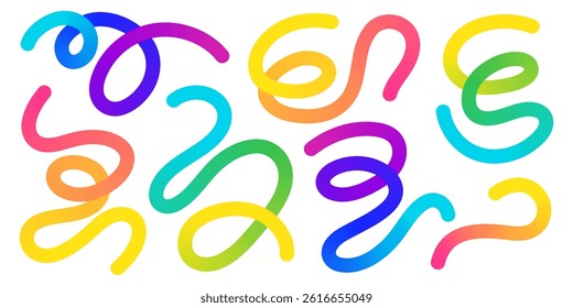 Gradient rainbow color organic shapes morph curvy abstract doodle lines. Hand drawn sketch aesthetic. Playful pattern designs with loop decorative motifs and textured ornamental backdrop.