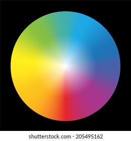 Gradient Rainbow Color Wheel. Isolated Vector Illustration On Black Background.