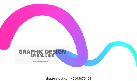 Gradient rainbow ribbon wave flowing on white background - pink to purple and blue transition spiral line for modern graphic design. Smooth geometric curve with vibrant color blend with text layout.