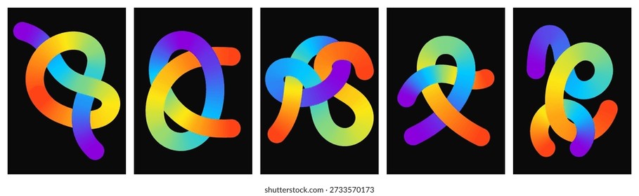 Gradient rainbow tangled tubes in abstract 3D fluid style
