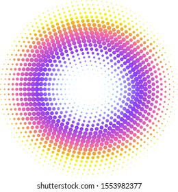 Gradient rainbow vector circle with halftone dots.Abatract retro comic background.