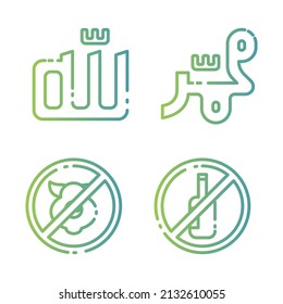 Gradient Ramadan Icon Set wie Allah, Muhammad, kein Schwein und kein Alkohol.