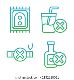 Gradient Ramadan Icon Set such as prayer mat, no drink, no smoke, and no alcohol.