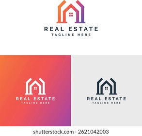 Gradient Real Estate Logo – Abstract House and Roof Icon with Tagline Space