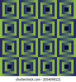 Gradient Rectangle Geometric Seamless Pattern. Square Wallpaper. Modern Futuristic Tile. Rectangular two toned Pattern Background Design Vector. Cool Neon Green and Dark Blue Navy Optical illusion.