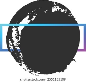 Gradient rectangular frame is overlapping a black painted circle on a white background, creating a modern and abstract composition