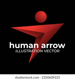 Gradient Red 3D Human Arrow Arrowhead Symbol Design Vector